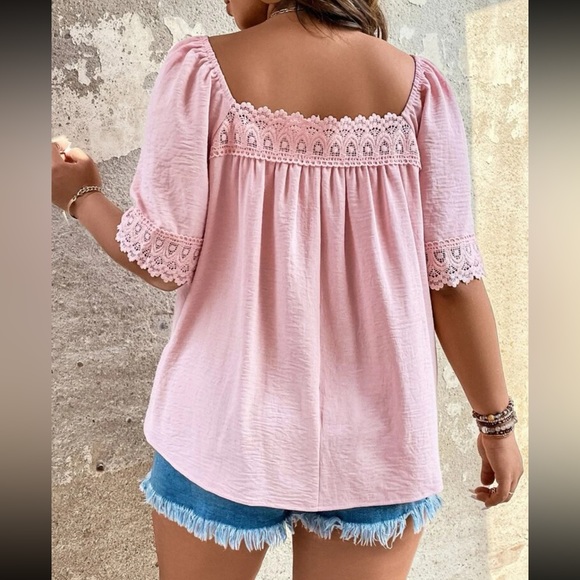 Plus size lace trim square neck blouse - Picture 3 of 16